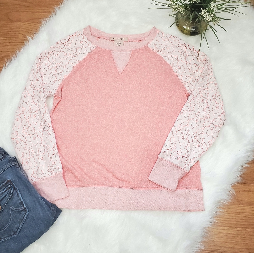 Philosophy pink lace long sleep top sweatshirt